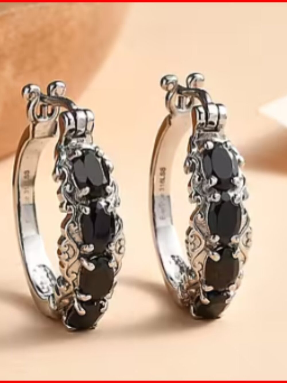 Thai Black Spinel Hoop Earrings